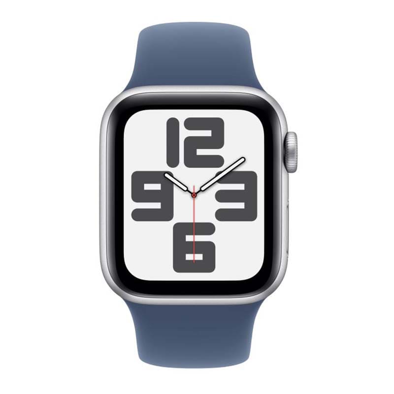Купить apple watch se (2024), 44 мм корпус из алюминия цвета «silver», ремешок sport band размера s/m цвета «denim» с доставкой