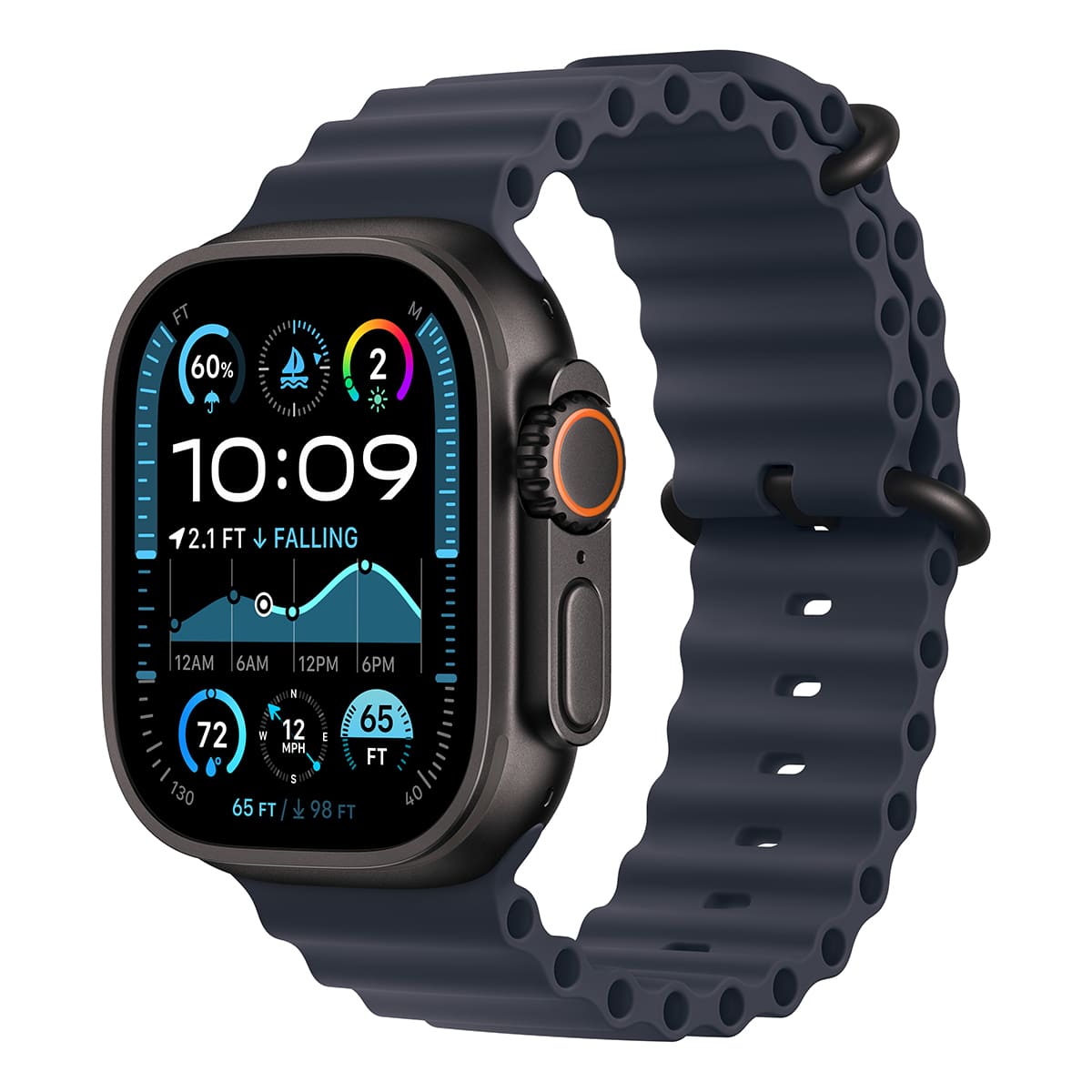 Купить apple watch ultra 2 (2024), 49 мм корпус из титана цвета «black», ремешок ocean band цвета «navy» с доставкой