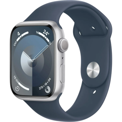 Купить apple watch series 9 41мм корпус из алюминия серебристого цвета спортивный ремешок синего цвета с доставкой